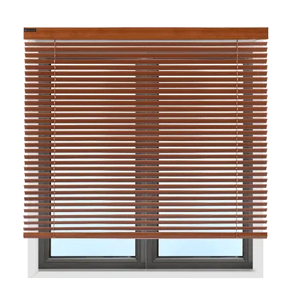 faux wood blinds installed outside the frame